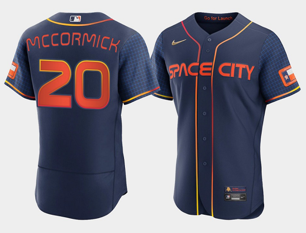 Men's Houston Astros #20 Chas McCormick 2022 Navy City Connect Flex Base Stitched Baseball Jersey Men's Houston Astros #20 Chas McCormick 2022 Navy City Connect Flex Base Stitched Baseball Jersey